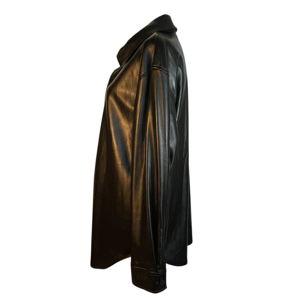 Nicole Miller Black Faux Leather Shacket Shirt Jacket Oversized M - Picture 5 of 11